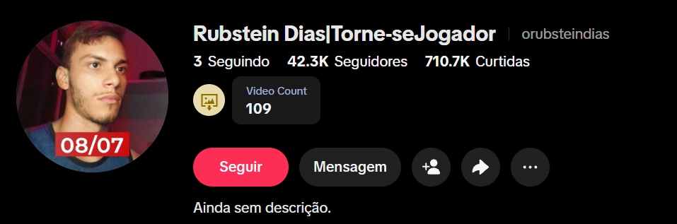 Print do perfil do TikTok @orubsteindias, com 42,3 mil seguidores